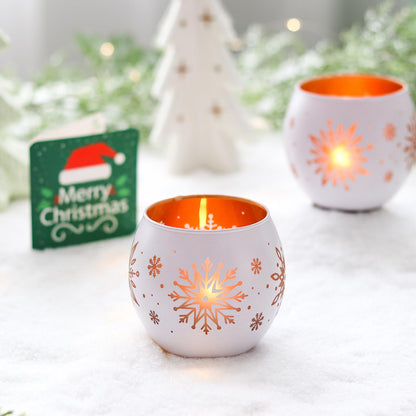 Snowflake Christmas Candle Holders Set of 4, Gold & White Glass Tealight Votive Holders for Winter Decor, Xmas Table Centerpieces, Indoor Christmas Decorations, Ideal