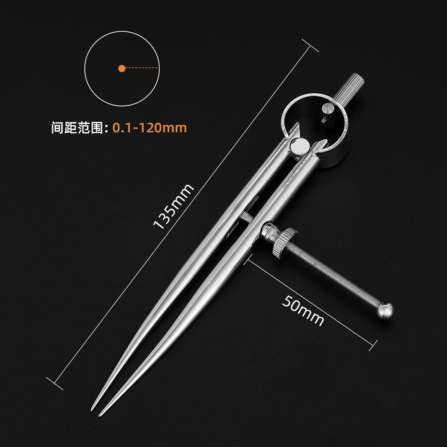 WUTA Spring Wing Divider 304 Stainless Steel Precision Scriber Caliper Tool Metal Dividers Adjustable Spacing Compass High Polished Round Leg for Drawing Circles, Leather Craft, Jewelry (Large