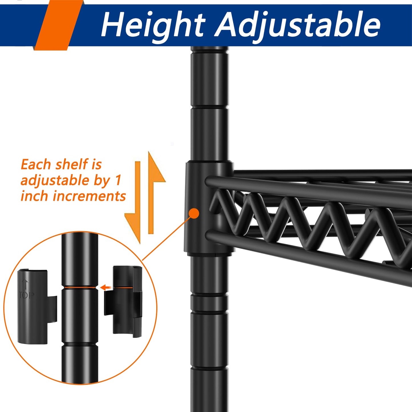 REGILLER 5-Wire Shelving Metal Storage Rack Adjustable Shelves,Standing Storage Shelf Units for Laundry Bathroom Kitchen Pantry Closet(Black,11.8" D x 16.6" W x 53.5" H)