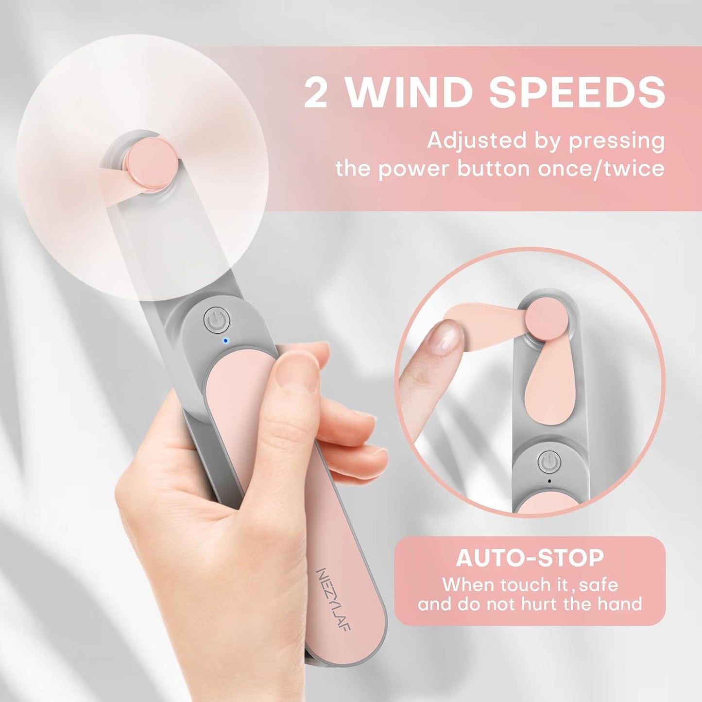 Nezylaf Portable Mini Handheld Fan - Rechargeable Personal Fan for 9-15 Hours | Perfect for Travel & Beach