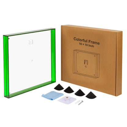 10x10 Picture Acrylic Glass Frame Green Clear Floating Photo Frames for Art Print Wall-Mountable, Individual Tabletop, Shelf and Desk, Decorative Art Design, Home Décor (Art Deco, Emerald Green, 10X10)