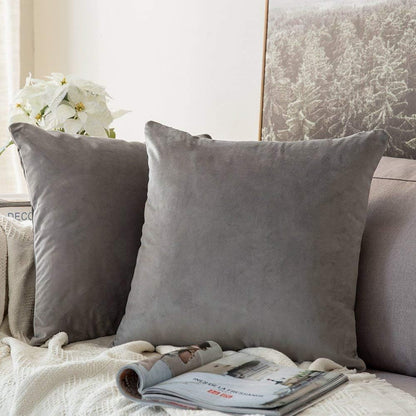 24x24 Inch Set 2 MIULEE Euro Sham Velvet Pillow Covers, of Large Square Decorative Pillows -Grey Super Soft for King