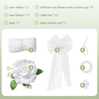 WAYUTO Artificial Wedding Car Decorations Kit - Flowers, Ribbon Bows & More for Wedding Party
