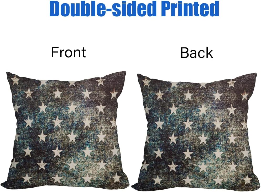 Waterproof Outdoor Pillow Covers 20x20 Inch, Vintage 4th of July American Flag Navy Stars Throw Cases, Patriotic