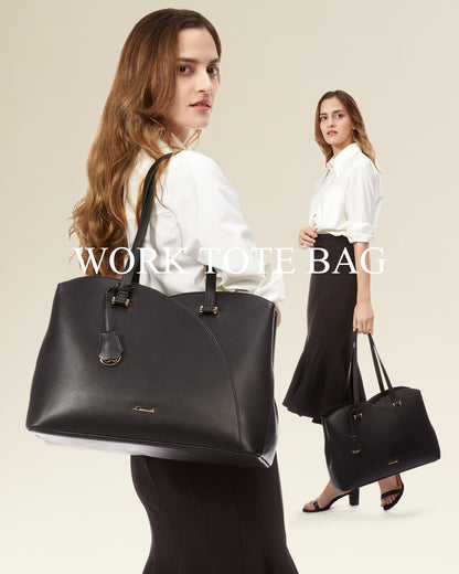 LOVEVOOK Laptop Tote Bag for Women, Work Bags Laptop Bag Teacher Tote Bag, Leather Computer Bag Large Purses Handbag Professional Briefcase, Black, Fits 15.6 Inch Laptop, Black