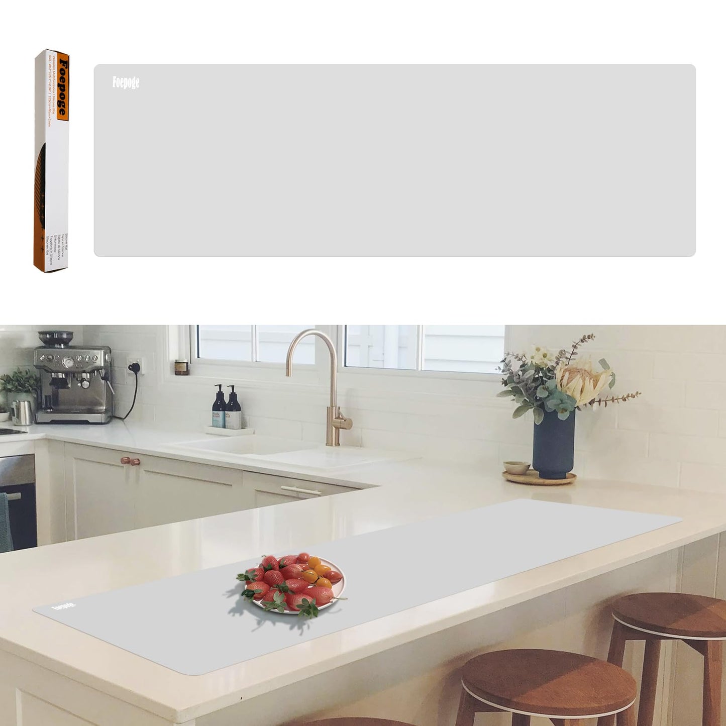 49.2" x 15.7" Large Silicone Mat for Kitchen Counter Protector, Cuttable Silicon Countertop Protector Mat Heat Resistant Mats for Countertop, Cut to Fit Placemat Ship Roll by Foepoge, Gray