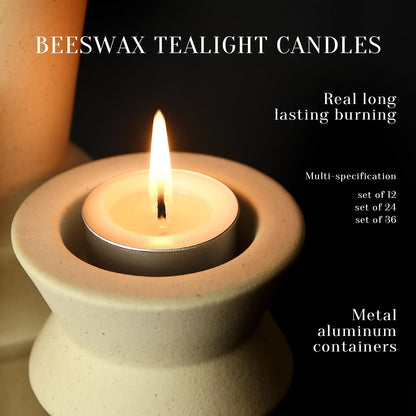 Natural Ivory White Beeswax Tealight Candles in Metal Aluminum Cup - Organic Small Candle Natural Scent Smokeless 4-5 Hours Burning - Pack of 36