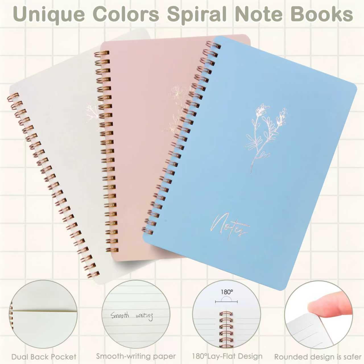 Tuhangcc 47PCS Spiral Notebook Stationary Set for Women,Bible Journal Set, 3PCS Unique A5 Spiral Notebooks 12 Highlighters, Sticky Notes & Bookmark Tabs 5 Gel Pen for Work Office Supplies (Blue)