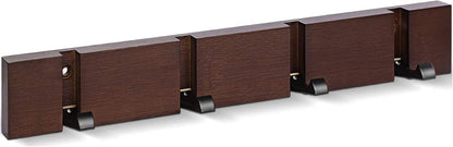 Modern Wooden Coat Rack, Wall Mounted with 4 Folding Hooks, Brown Coat Hanger for Purses and Keys