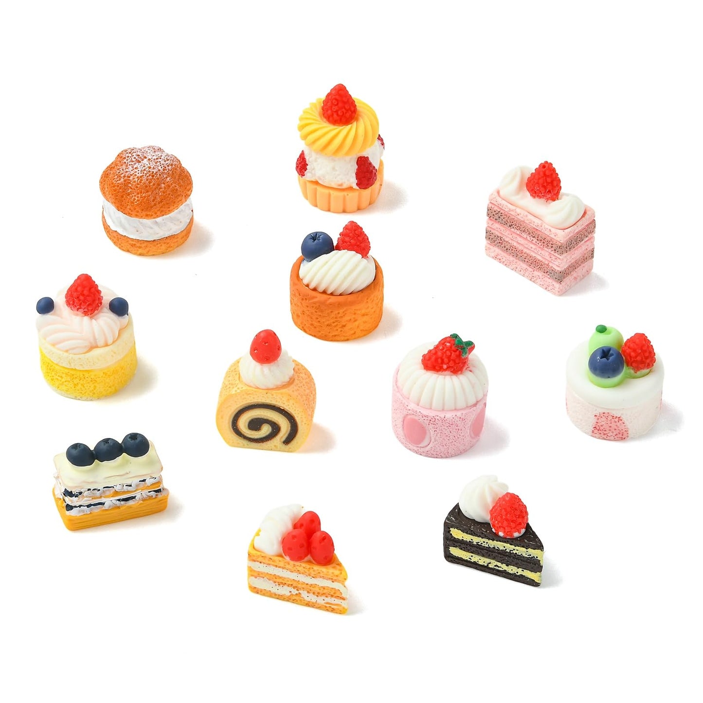 Gythara 44 pcs 11 Styles Lovely Cake Theme Resin Miniature Ornaments Sweet Dessert Imitation Food Figurines for DIY Fairy Garden Micro Landscape Desk Office Decor
