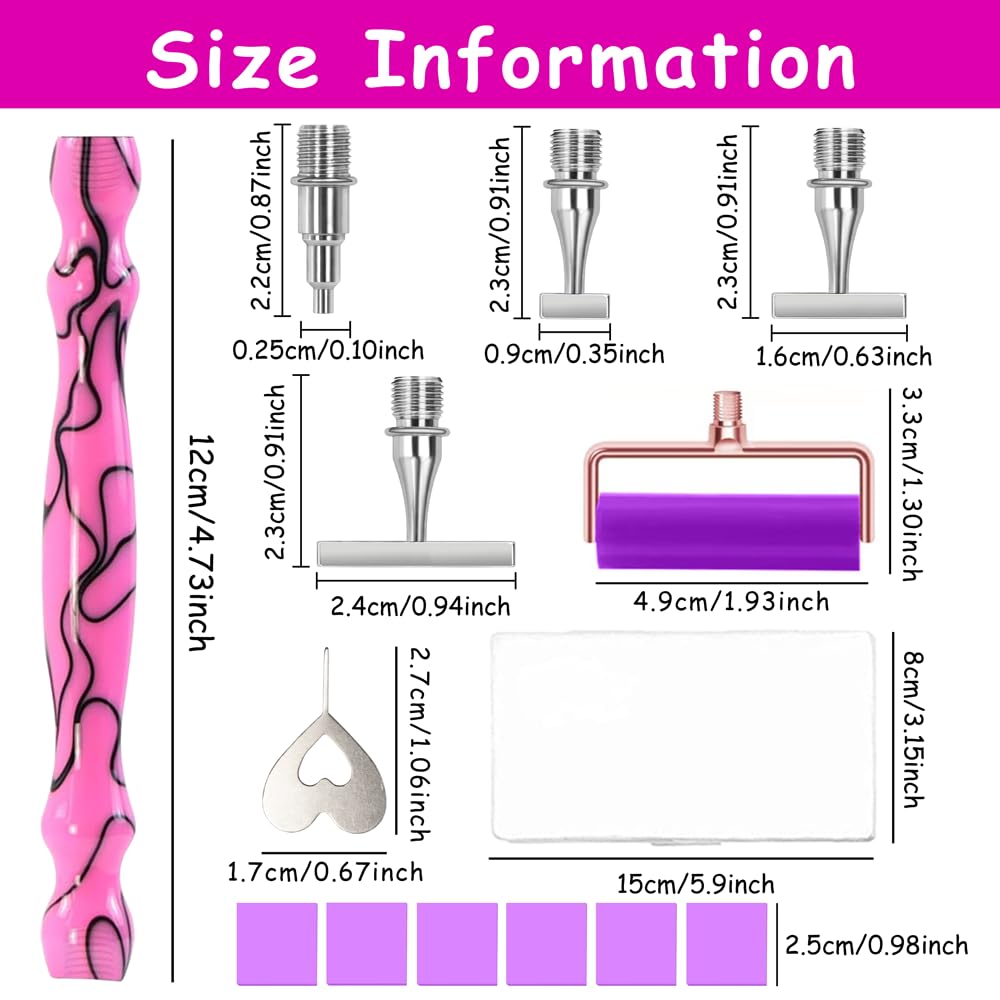 Praise V Do Thin Version Stainless Steel Diamond Painting Art Drilling Pen Kit with Screw Silver Metal Tips Nib Placer Roller Tool Accessories, Ergonomic Diamond Art Pen for 5D Diamond Paint Bead Dot