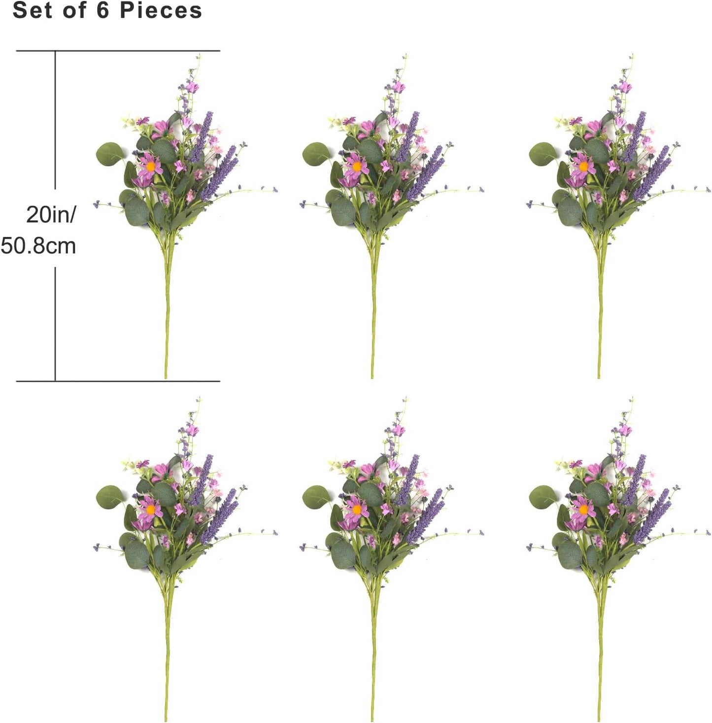 YUGALI 6 20" Pcs Artificial Plants Daisy Flowers Branches for Vase Faux Silk Spring Greenery Stems with Eucalyptus