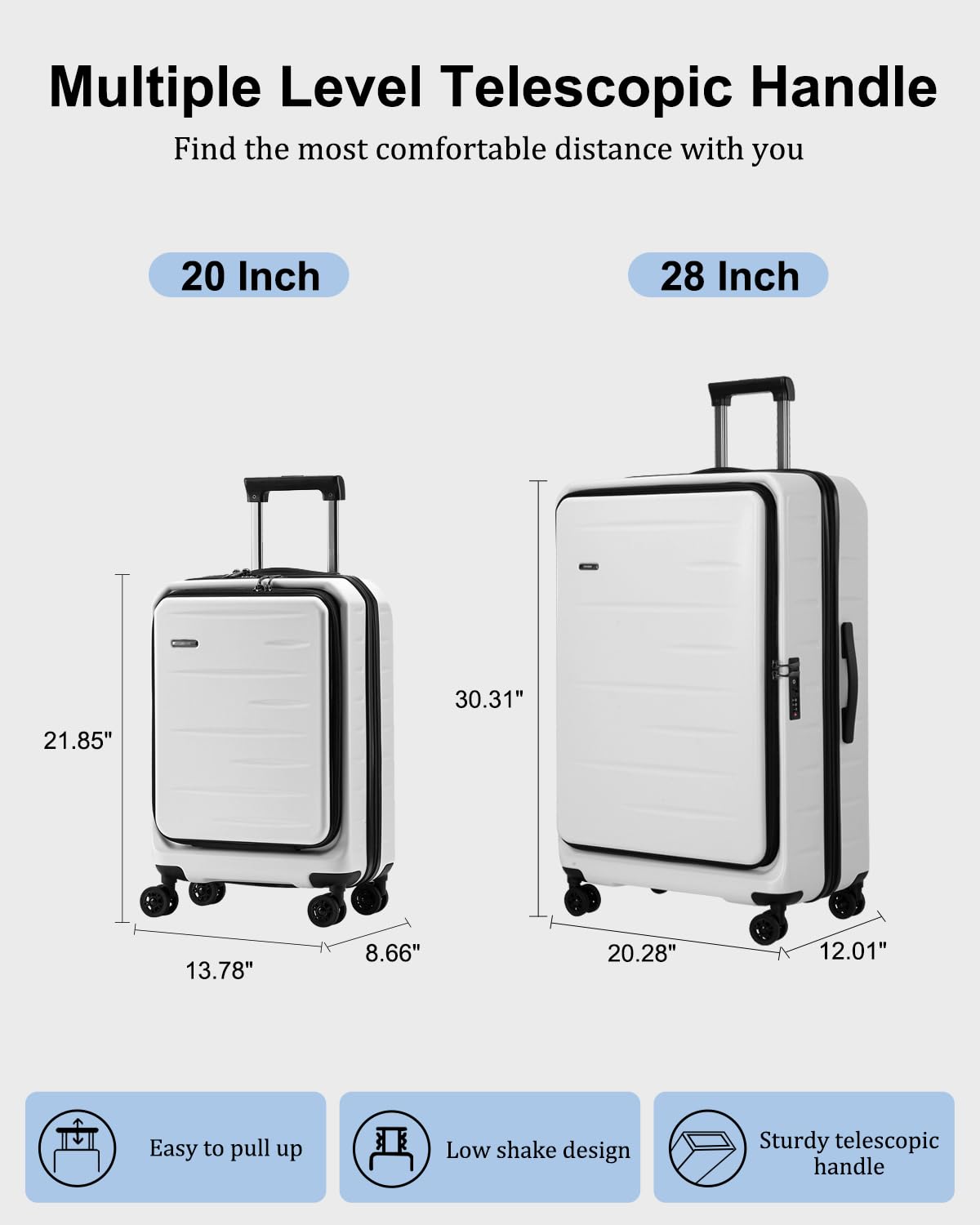CENSIEN Luggage Sets 2 Pieces, 20 Inch Carry On Luggage and Expandable 28 Inch Checked Luggage with Spinner Wheels, Lightweight ABS+PC Hard Shell Suitcase with Front Opening, TSA Lock (White, 20/28)