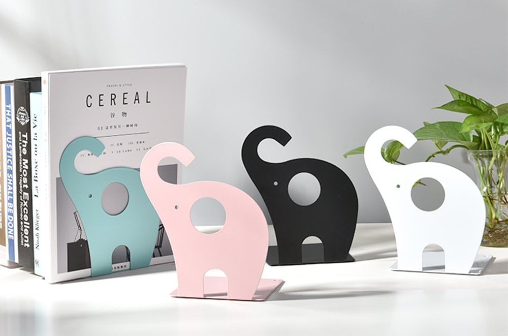 1 Leoyoubei Vintage Bookends with Felt Pads to Protect Bookshelf Bookcase Non-slip heavy steel Elephant pairs white