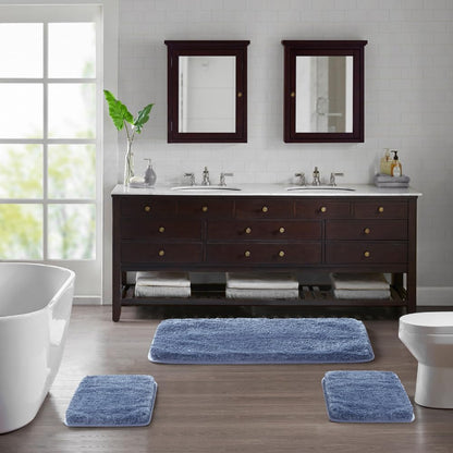 Suchtale Non Slip Bath Rug for Bathroom (20 x 32, Blue) Soft Microfiber Shaggy Mat, Machine Washable