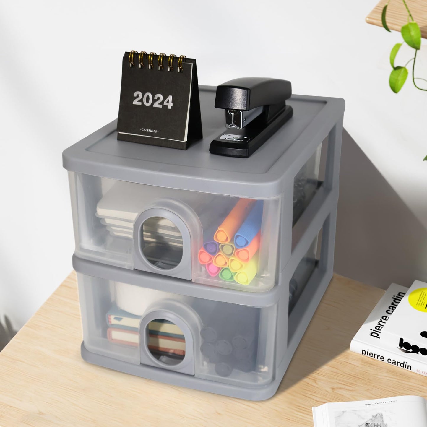 DETEIN Desktop Storage Drawers Desk Organizer with Drawers, 3 Drawers Organizing Drawers Clear Small Plastic Storage Drawers for Crafts, Accessories, Stationeries, Office Supplies, Pens (1Pack)