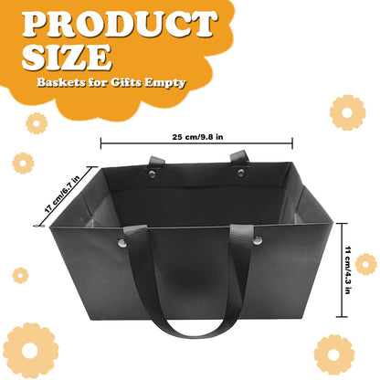 5 Pcs Black Basket for Gifts Empty DIY Bulk Party Gift Basket Kit with Handles with 5 Bag 5 Bow Market Tray for Gift Packages Wrapping Anniversary Birthday Wedding Party Gift(9.8 x 6.7 x 4.3 In)