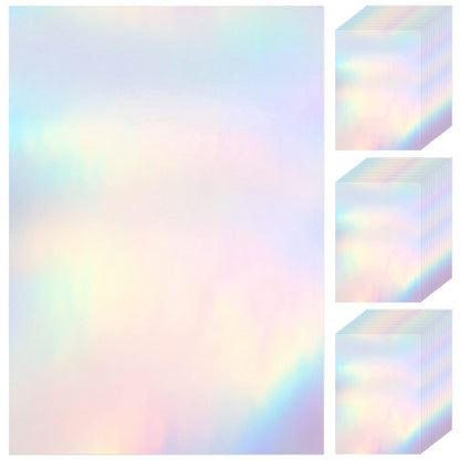 60 Sheets Holographic Laminate Sheets Clear Glitter A4 Size Vinyl Sticker Paper Holographic Overlay Self Adhesive Waterproof Transparent Film, 11.7 x 8.3 Inch (Rainbow)