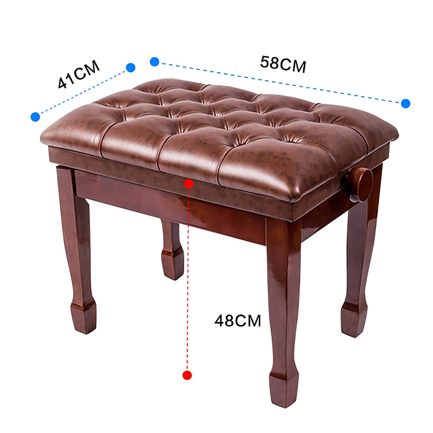 Leather Piano Bench Adjustable Deluxe Piano Bench Single Keyboard Stool with Thick Leather Cushion Wooden Comfortable Piano Stool Easy Assembly/Black(Teakwood Brown)
