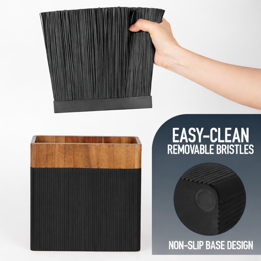 BRVSTVN Modern Universal Knife Block Without Knives – Acacia Wood Knife Holder Stand with Bristles for Easy Knife Organization & Storage for Kitchen Counter | Cutlery Display