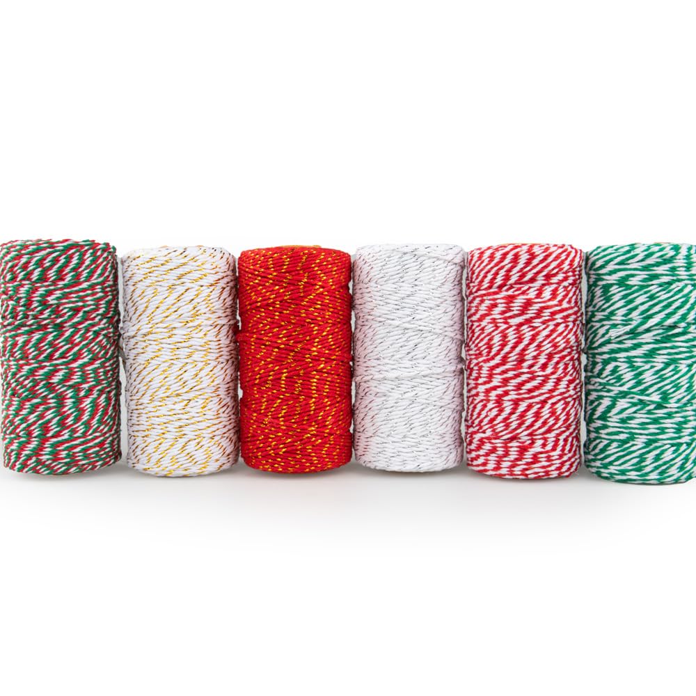 Craft County Decorative Holiday Cotton Gift Wrapping Twine – Gold Wire Green (100M Tube)