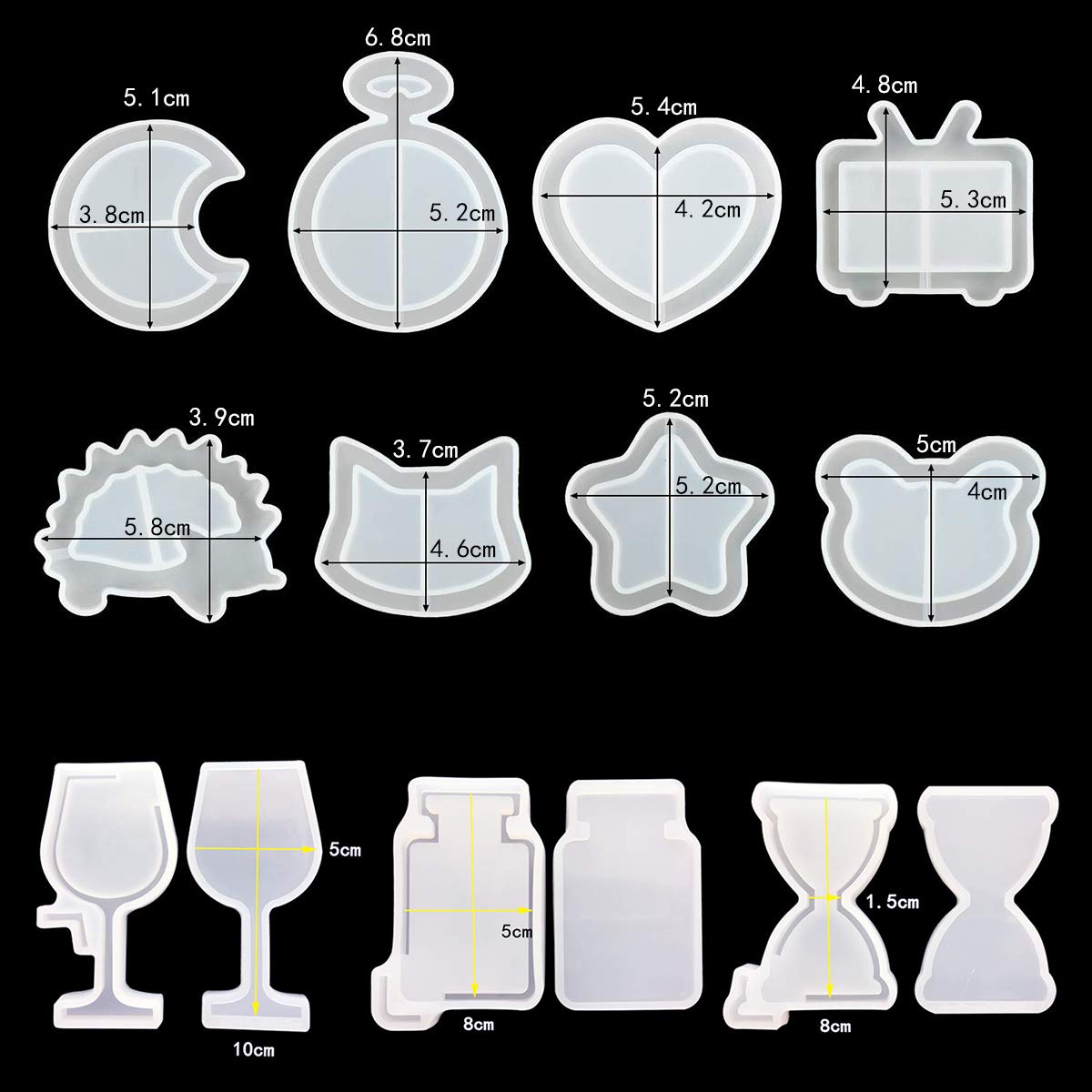 iSuperb 11Pcs Resin Shaker Mold DIY Quicksand Star Moon Cat Casting Epoxy Silicone Mold Heart Shaped Kawaii Resin Epoxy Jewelry Molds for Pendant Decoration Crafts
