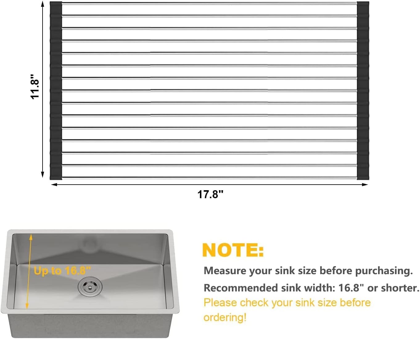 Roll Up Dish Drying Rack, Over The Sink Kitchen Rolling Dish Drainer, Foldable Sink Rack Mat (17.8"x11.8")