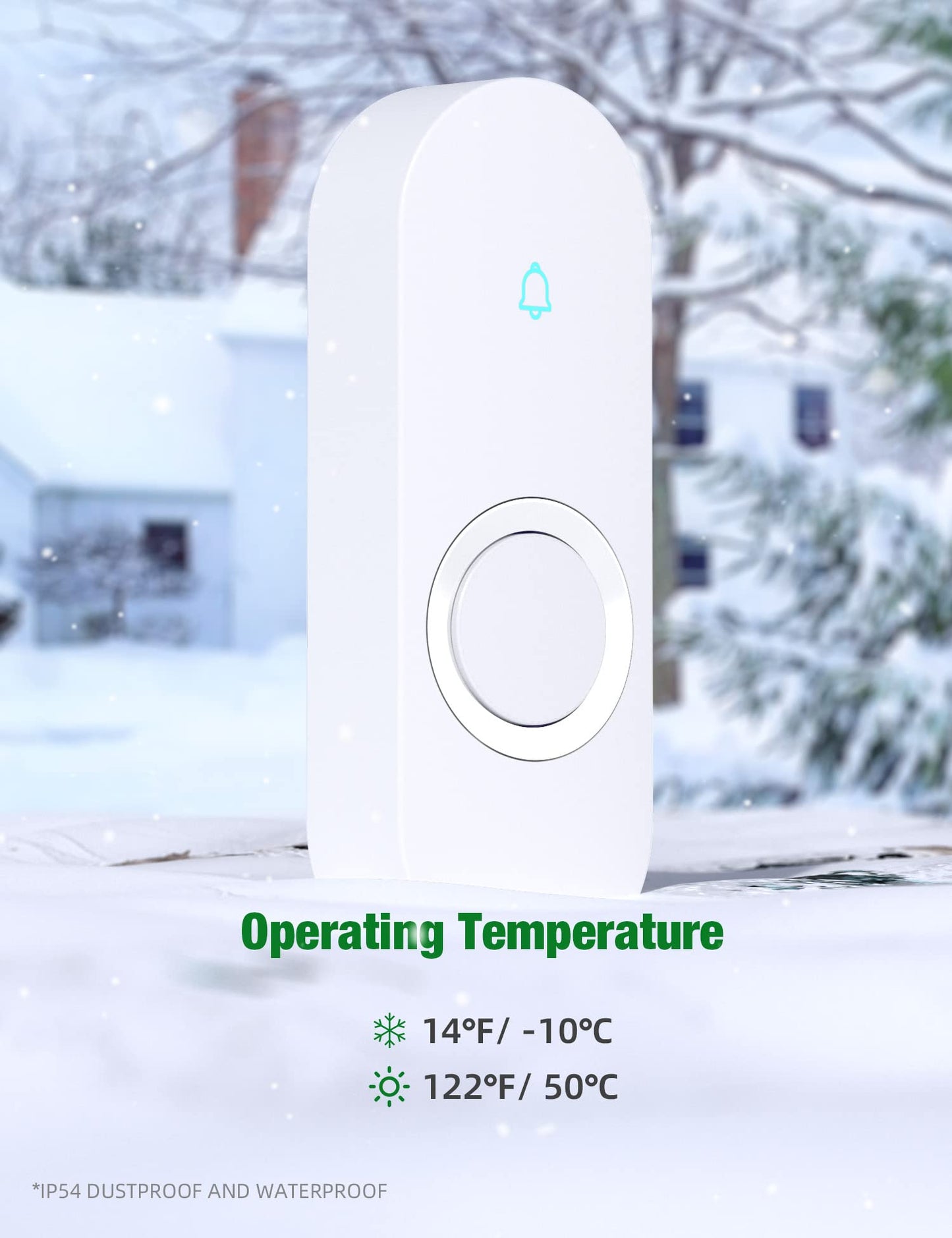 AIDA Lighted Wireless Doorbell for Home, Waterproof Battery Doorbell Wireless 1,000ft Range, 5 Volume Levels with 58 Doorbell Chimes & LED Flash (White, Doorbell with 2 Buttons & 1 Receiver)
