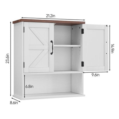 Mino Kesper Bathroom Wall Cabinet with Barn Doors, Wall Mounted Bathroom Cabinet, Farmhouse Style, Adjustable Shelf, Wall Mounted Medicine Cabinets, White