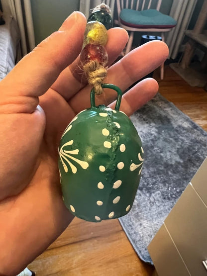 Set of 5 Painted Bells - 7cm Hanging Harmony Multicolor Metal Bells on Rope, Farmhouse Wall Décor