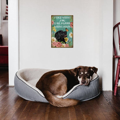 GLOBLELAND "A House Without A Dog is Like a Garden Without Flower" Vintage Black Dog Metal Sign for Home