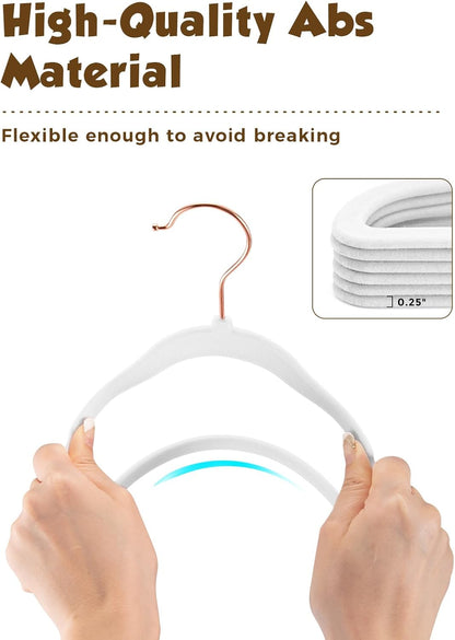 Smartor Kids Velvet Hangers - 50 Pack Premium Non-Slip Felt Hangers for Toddler Clothes | 14 Inch - White with Rose Gold Hook