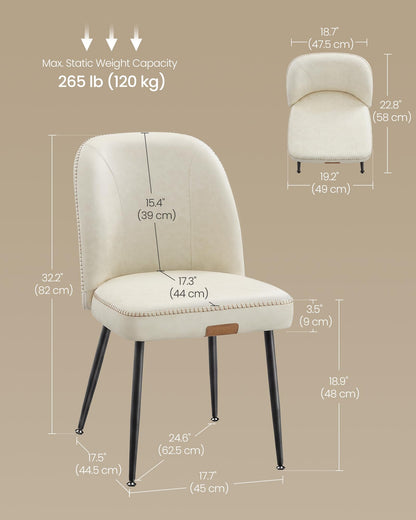 VASAGLE EKHO Collection - Dining Chairs Set of 6, Upholstered Kitchen Chairs, Comfortable Seat, Synthetic Leather with Stitching, Mid-Century Modern, Easy Assembly, with Storage Pocket, Cream White