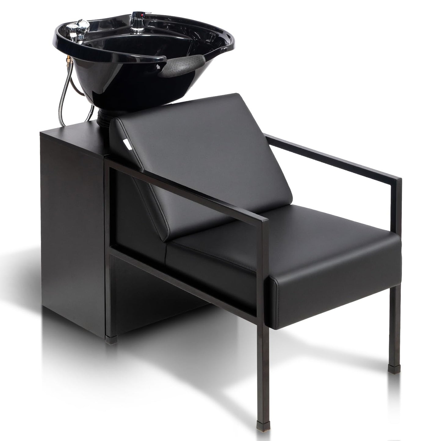 OmySalon Salon Shampoo Bowl and Chair, Hair Washing Station w/Tilting Sink & Storage Cabinet, Backwash Barber Chair for Barbershop Beauty Spa Massage Hairdressing