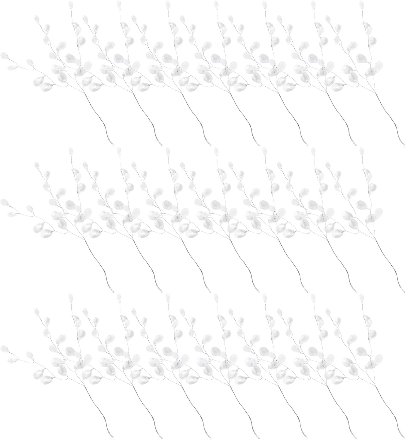 Kisangel White Artificial Flowers, 50Pcs Stem with Crystal Acrylic Bead Drop for Wedding Party Decoration