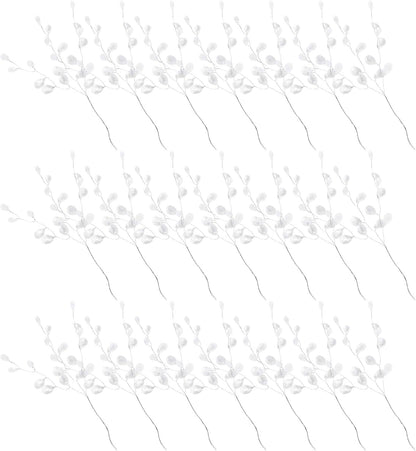 Kisangel White Artificial Flowers, 50Pcs Stem with Crystal Acrylic Bead Drop for Wedding Party Decoration