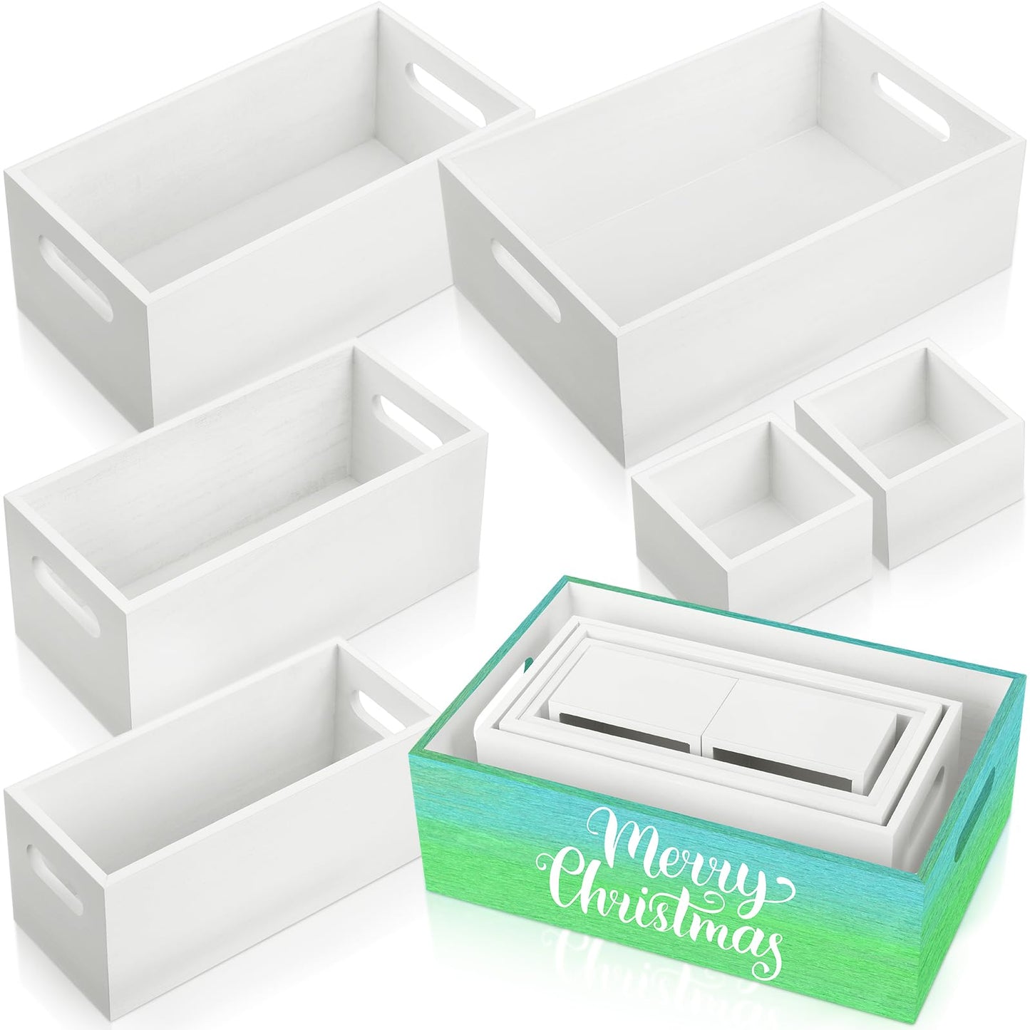Yetene Set of 6 Wood Storage Boxes with Handles Wooden Nesting Crates Rustic Farmhouse Storage Container for DIY Crafts Party Home Table Decoration Display(White)