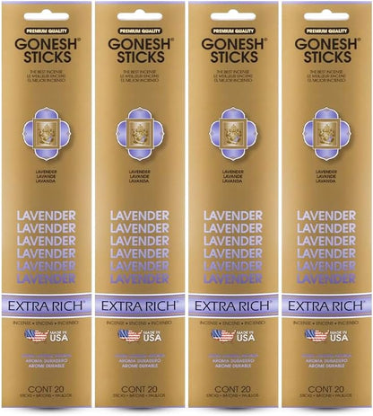Gonesh Extra Rich Scented Incense Sticks, Non-Toxic 10” Slow Burn Aromatic Sticks, Lavender, 80 Pack
