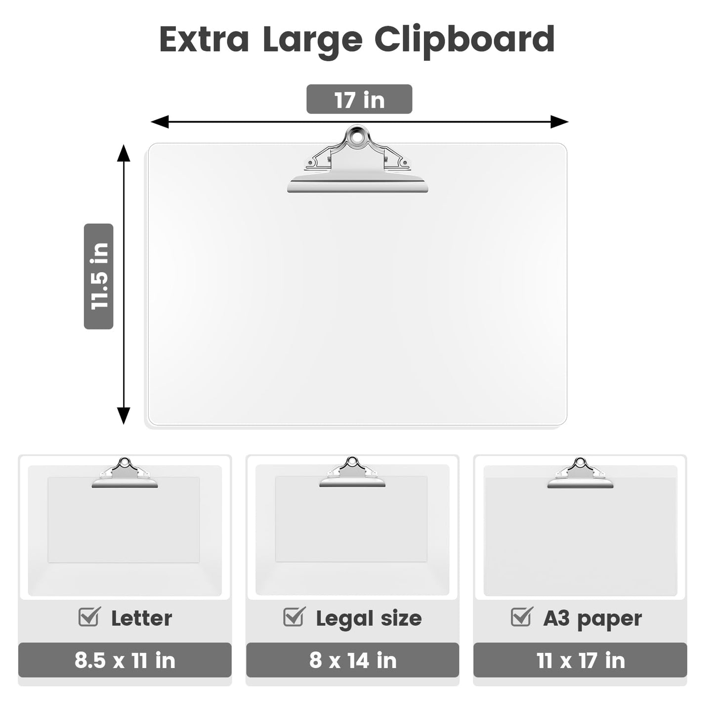 Macroclo Extra Large 11x17 Clipboards, Clear Plastic Drawing Boards with Heavy Duty Butterfly Clip, Landscape Layout. Suitable for Watercolor, Sketching, Painting. Art & Drafting Supply