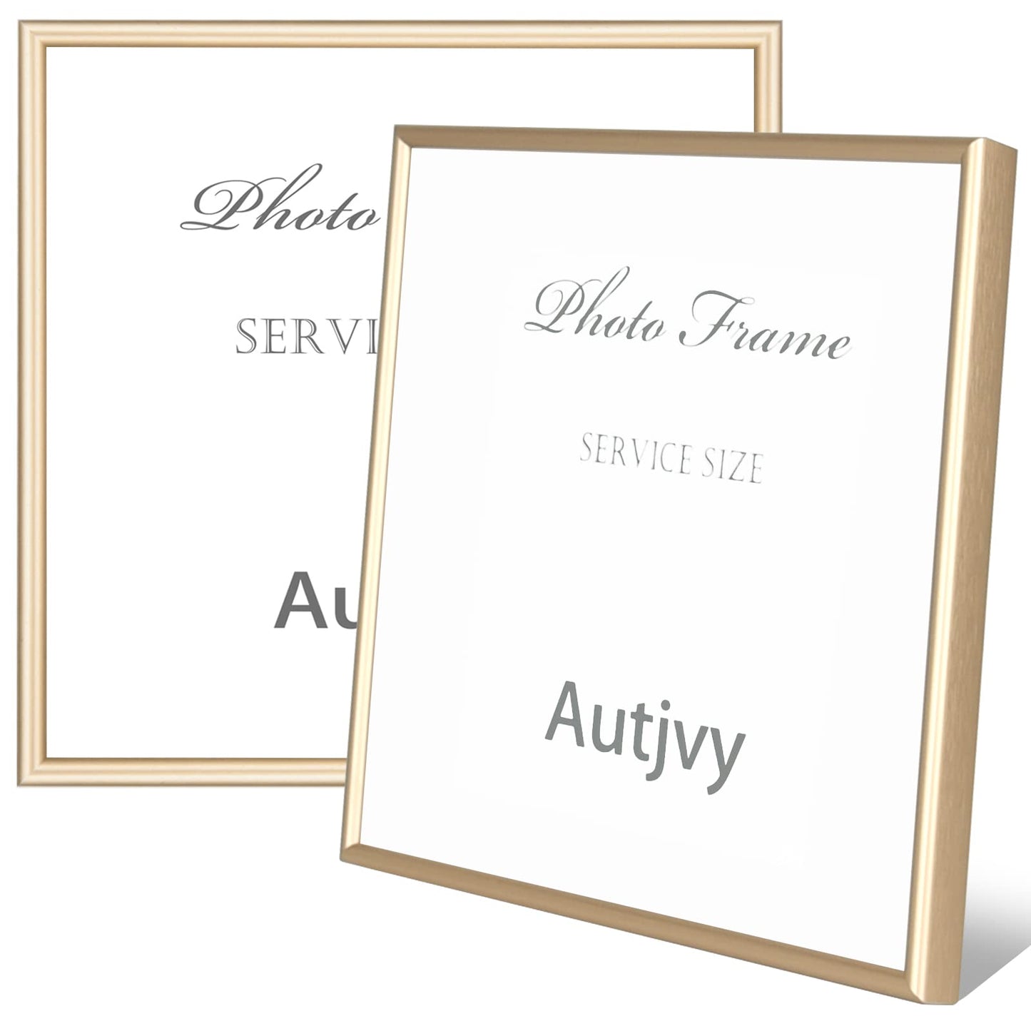 Autjvy 5x5 Picture Frames Gold - Brushed Brass Modern Simple Thin Aluminum Metal Photo Frame with HD Real Glass, Display for Tabletop and Wall Collage. (2 Pack)