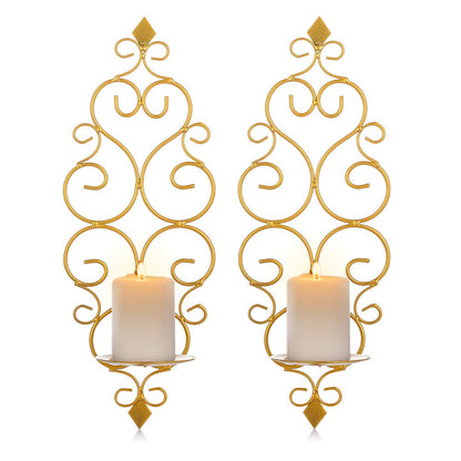 Sziqiqi Iron Wall Candle Sconce Holder Set of 2 Hanging Wall Mounted Pillar Candle Sconces Holder, Wall Sconces Decor for Bedroom Dining Room, Gold