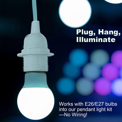 Zarnicy Plug in Light Socket - 16Ft Pendant Light Cord Kit E26/E27 Light Socket Hanging Lantern Lamp Cord with On/Off Switch,Socket Rings, 2 Pack, White