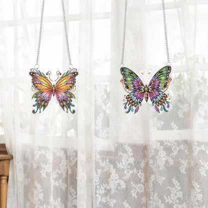 POETRYDRAW 2 Pcs DIY Hanging Diamond Art Pendant Kit Butterfly, Special Crystal Acrylic Diamonds Painting Ornament for Adults, 5D Diamond Art Suncatchers Gem Painting Box Kit