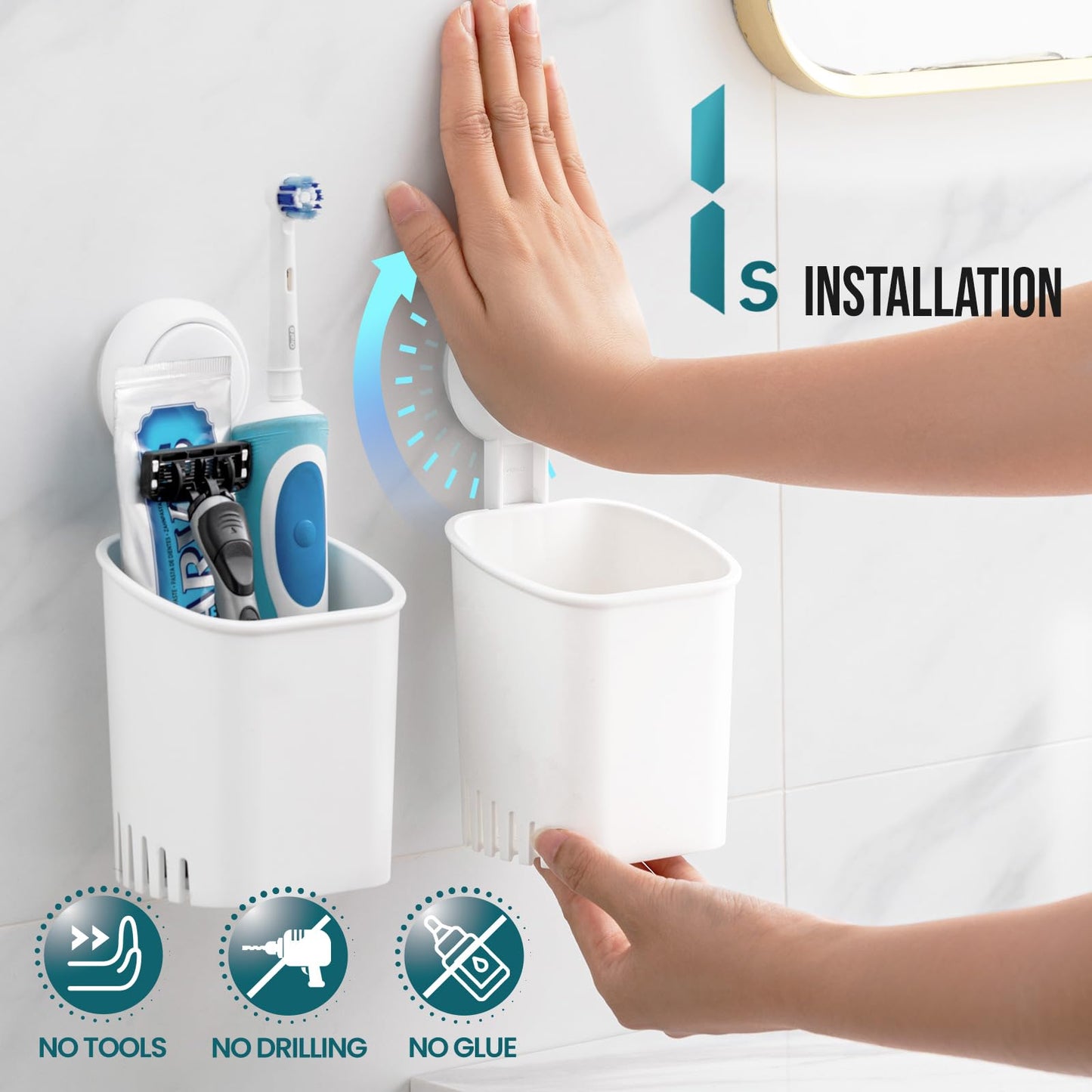 TAILI Suction Toothbrush Holder 2 Pack, Tumblers Replacement Shower Toothbrush Holder for Wall, Powerful Toothpaste Toothbrush Suction Cup, Self-draining Shower Razor Holder, Kitchen Tableware Holder