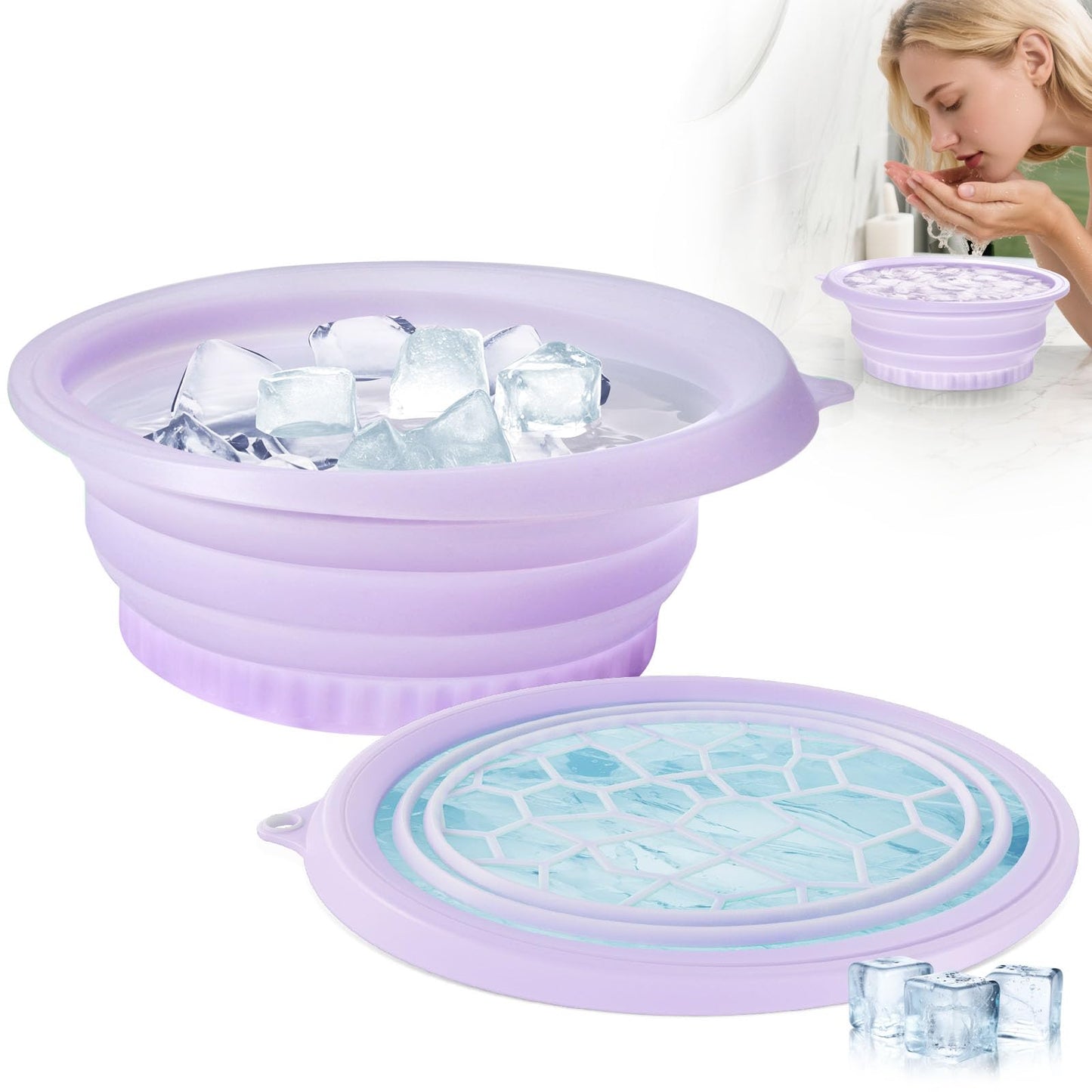 Face Bowl for Ice with Built-in Ice Tray – Collapsible Silicone Facial Ice Bath Bowl for Cold Plunge Therapy, Skin Tightening & Acne Relief – Portable Spa Tool for Home & Travel(Black)