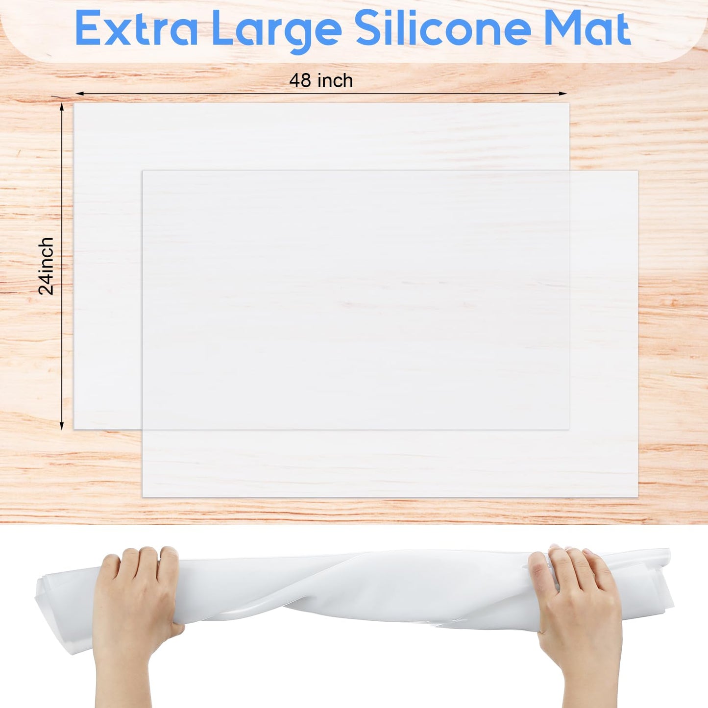 Hushee 2 Pack Extra Large Silicone Mat Place Mats Table Protector Craft Heat Resistant Mat for Kitchen, Painting(White,24 x 48 Inches)