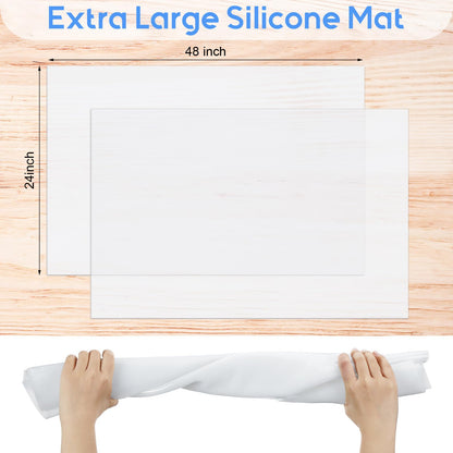 Hushee 2 Pack Extra Large Silicone Mat Place Mats Table Protector Craft Heat Resistant Mat for Kitchen, Painting(White,24 x 48 Inches)