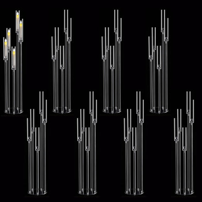 Fullvaseer 8pcs 5 Arm Floor Candelabra,Acrylic Floor Candle Holder for Wedding Centerpiece Tall Clear Candle Holders for Ceremony Birthday Party Home Decoration Fit 0.8 LED Candles