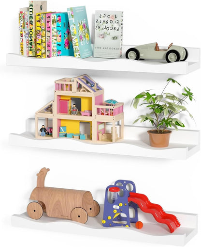 15.7 Inches, Set 3, AZSKY Floating Bookshelf for Kids, Cloud Picture Ledge Shelf - White, Nursery Book Shelves