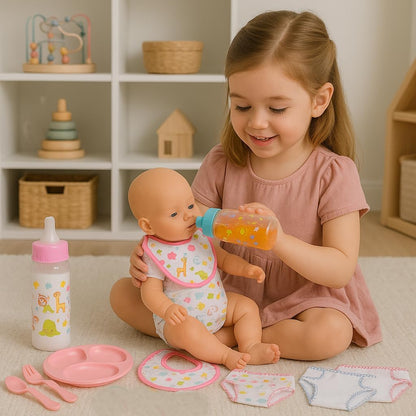 My Sweet Baby 13-Piece Doll Feeding & Diaper Bag Set – Disappearing Milk Bottles, Bibs, Pacifiers, Diapers & Accessories Set – Pretend Play Baby Doll Care Kit for Girls – Fits 12–18″ Dolls